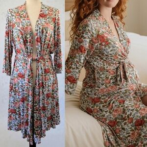 Posh Peanut Floral Bamboo Robe Kimono Cardigan Womens L/XL Rose Print